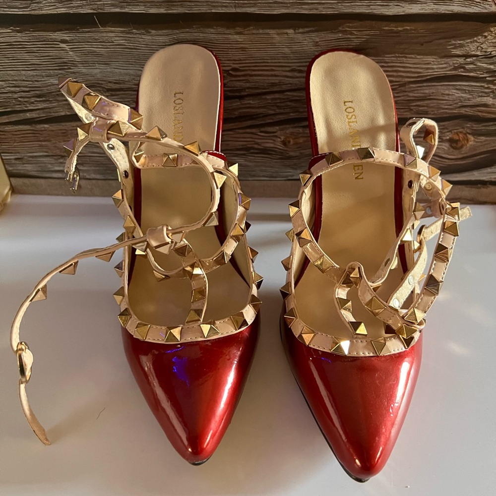 Red strapped heels